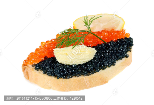 有黑色和紅魚(yú)子醬三明治