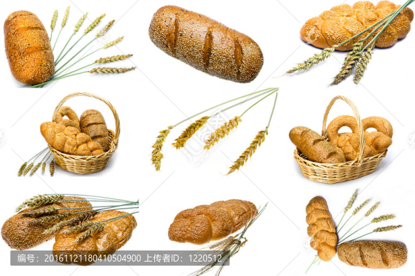 白色背景下的小麥和面包
