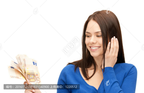 可愛的女人與歐元現(xiàn)金