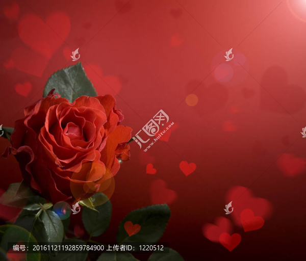 帶紅玫瑰和心的藝術(shù)賀卡