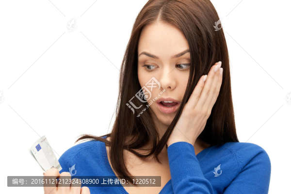 不快樂的女人用歐元現(xiàn)金