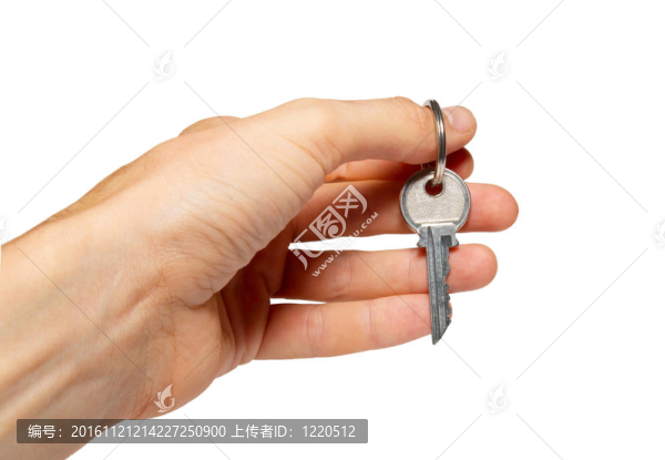 一只白色的手上的銀鑰匙。