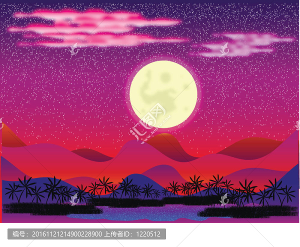 夜晚的沙漠里的綠洲