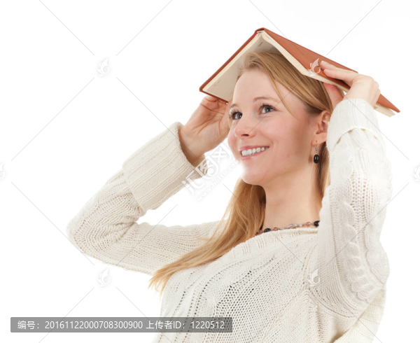 年輕的金發(fā)女人與棕色書頭