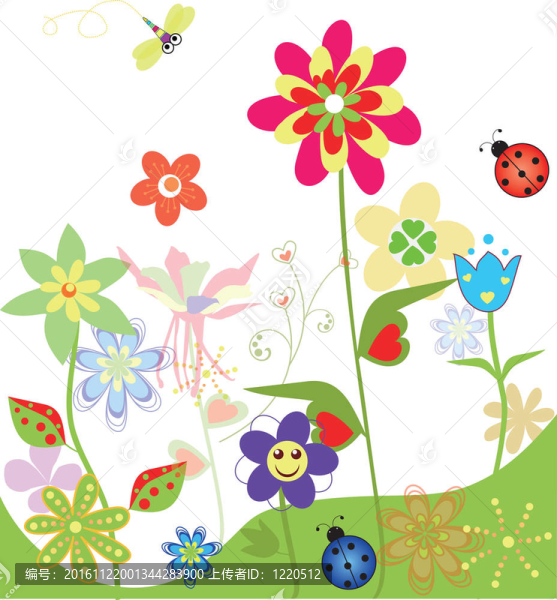 彩色花朵集春季插圖