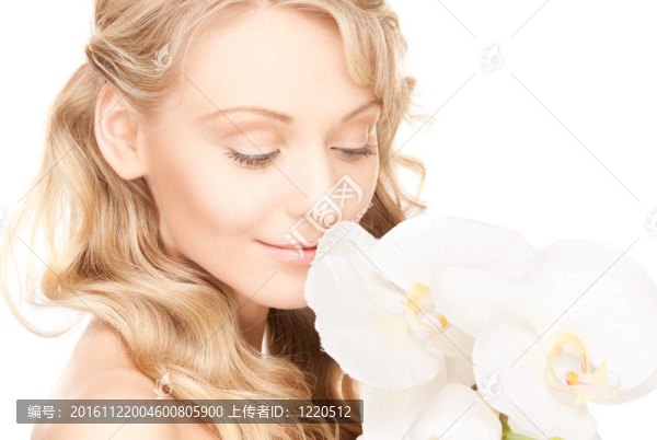 美麗的女人，白色的花