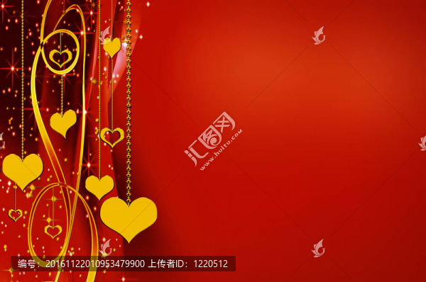優(yōu)雅的金色和紅色背景與心和星星