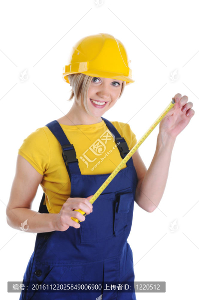 女孩，在一個黃色的頭盔建筑