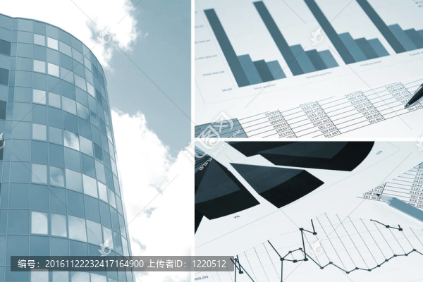 建筑與財(cái)務(wù)圖表；商業(yè)拼貼