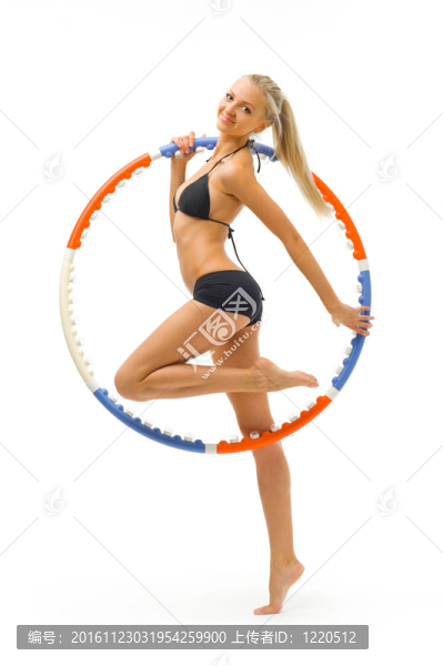 美麗的金發(fā)女郎正在做體操
