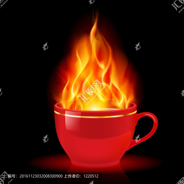 有火的咖啡或茶杯