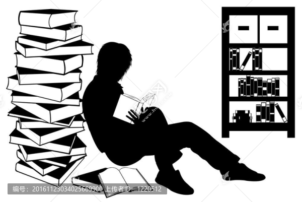 一個(gè)女孩讀一本書的剪影