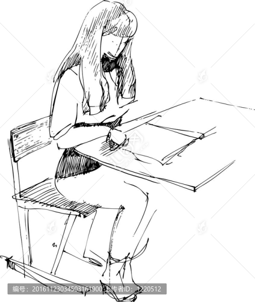 女孩后的一個(gè)學(xué)校課桌