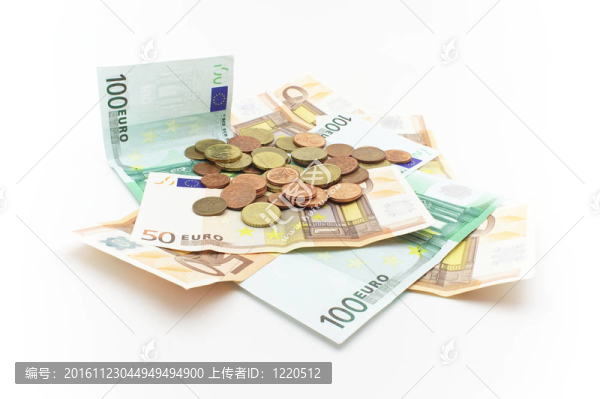 紙幣上的歐元硬幣