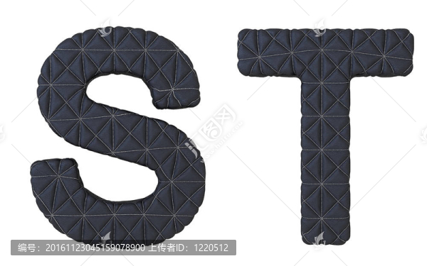 豪華黑色縫合皮革字體的T字母
