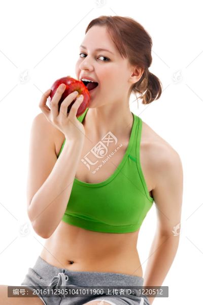 與蘋果運動服的女人