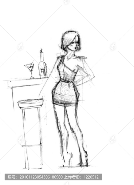 女孩是黑色的附近一個凳子和玻璃馬蒂尼