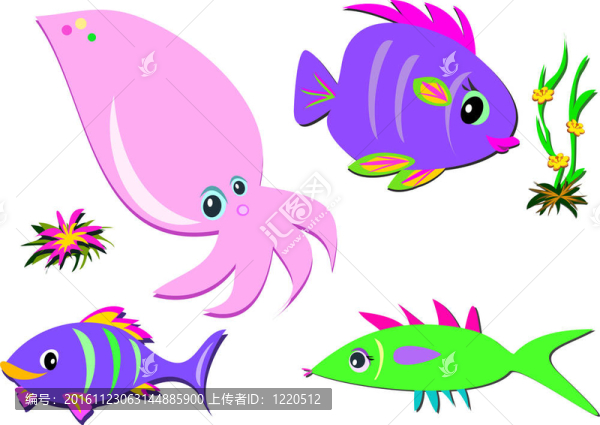 混合魚；槍烏賊；和植物