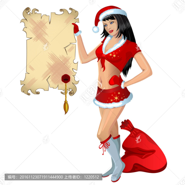 Santa帶旗幟的女孩