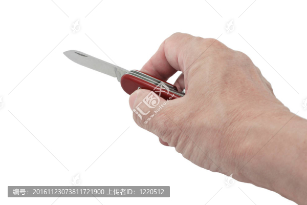 手拿著紅色的小刀