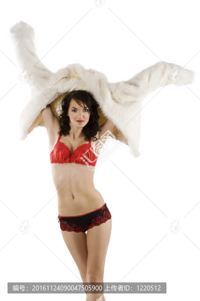 穿著內(nèi)衣和毛皮的性感女孩