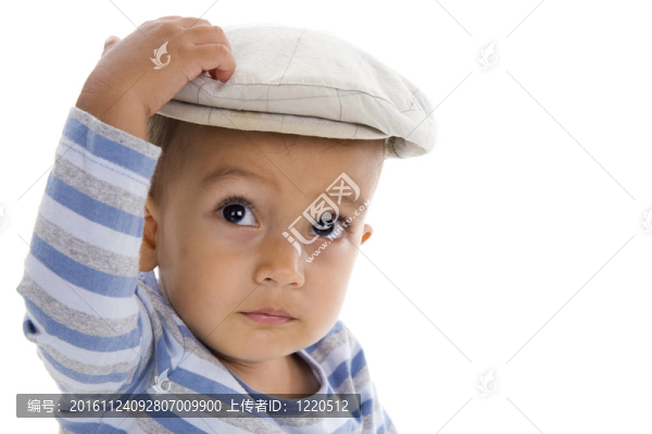 可愛的小男孩帽；孤立的白色背景