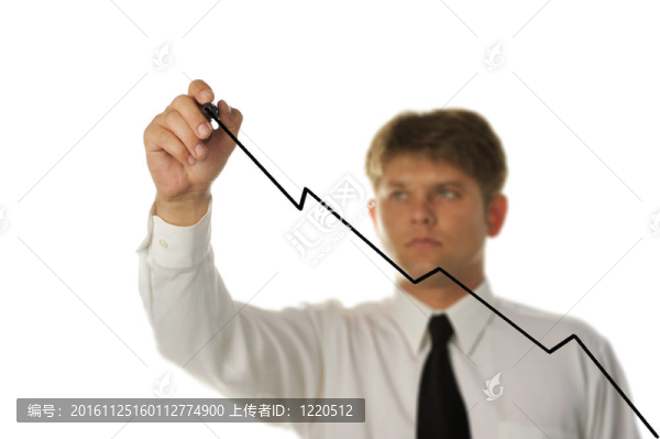 年輕商人在屏幕上畫畫