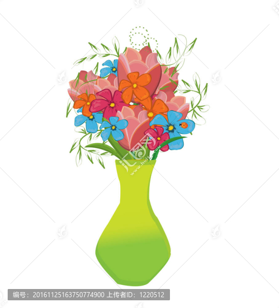 花與瓶構(gòu)圖；白色分離；抽象藝術(shù)插畫