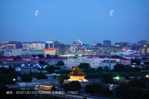 北京市中心樓群故宮角樓夜景