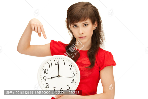 十幾歲的女孩抱著大時(shí)鐘