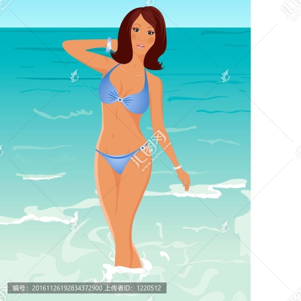 漂亮的女孩在海灘曬黑