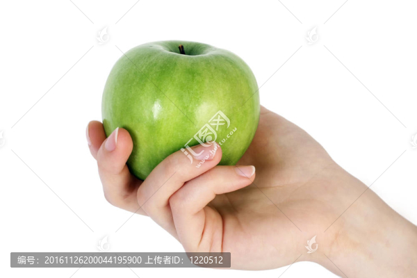 白色背景上的綠色蘋(píng)果
