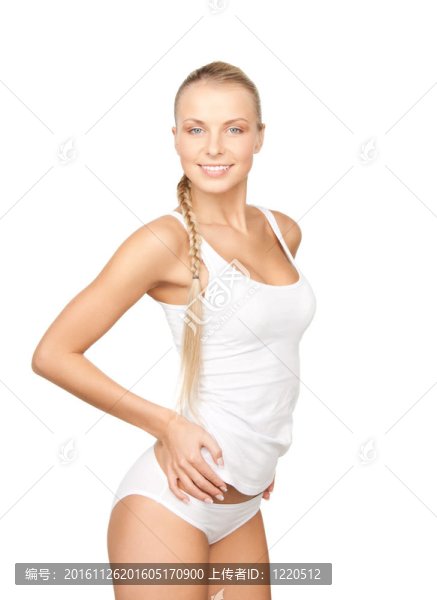 可愛(ài)的女人在白色的棉質(zhì)內(nèi)衣