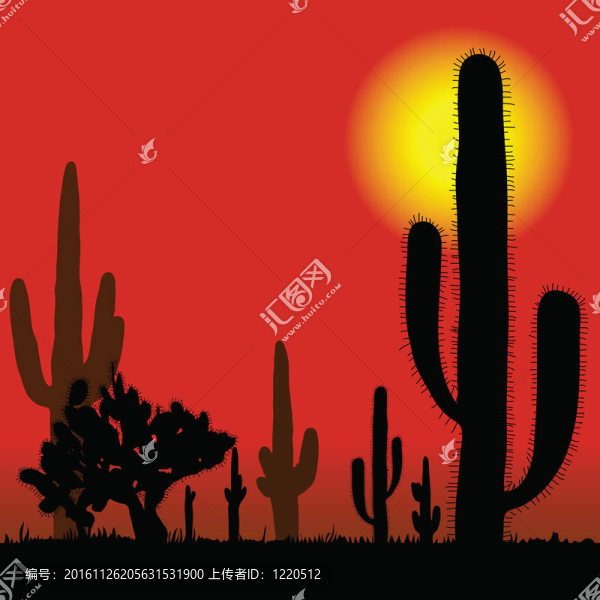 仙人掌在沙漠中的插畫