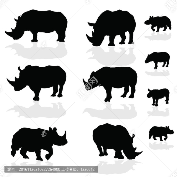犀牛、動(dòng)物黑色的剪影
