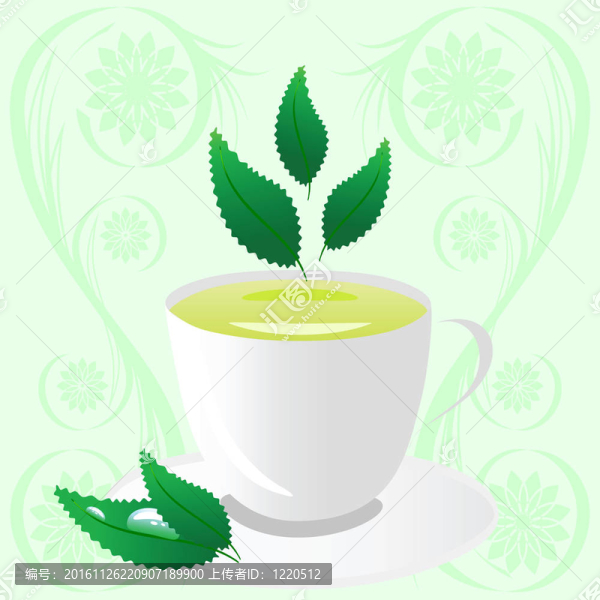 一杯帶葉的綠茶