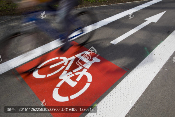 城市交通概念-自行車/單車巷標志在一個城市