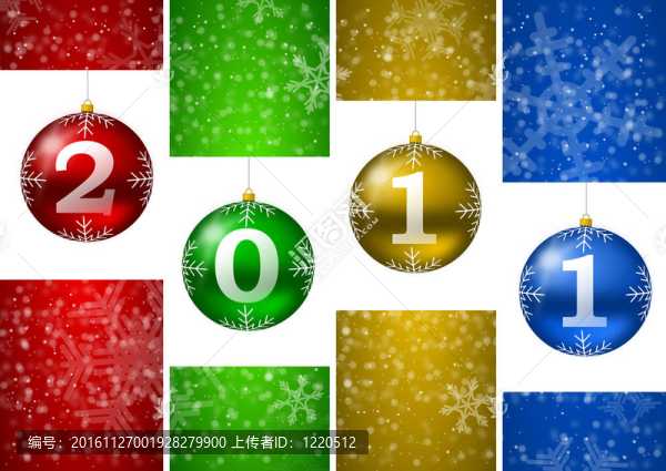 2011新年的插圖用氣球和雪花