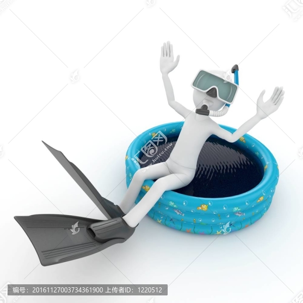在游泳池里帶潛水器的3D人
