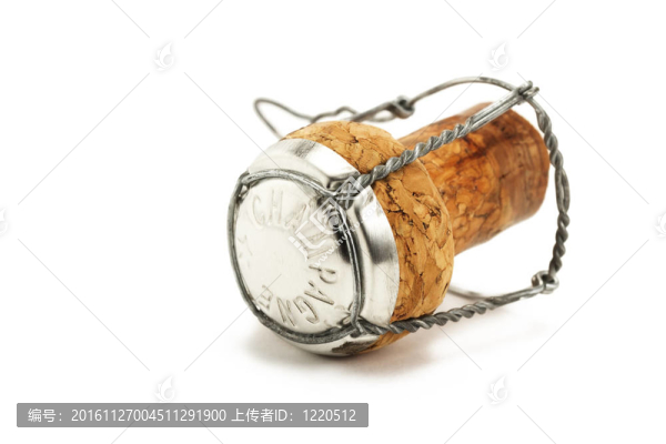 白色背景香檳酒瓶上的軟木塞