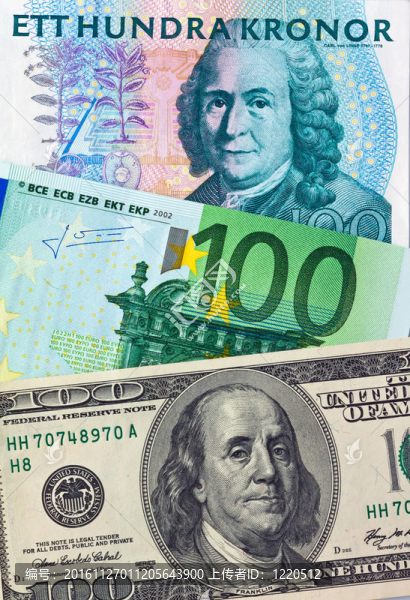 瑞典克朗。多種貨幣