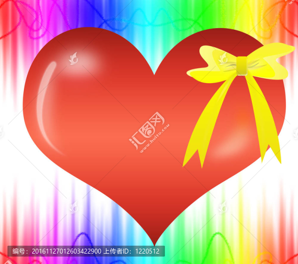 黃色禮物絲帶弓在紅色的心