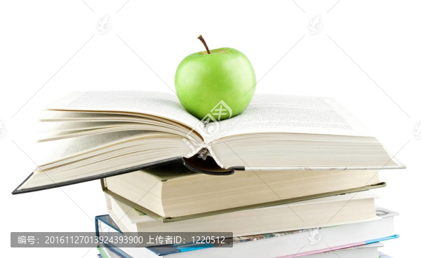 綠色蘋果在擴大的教科書