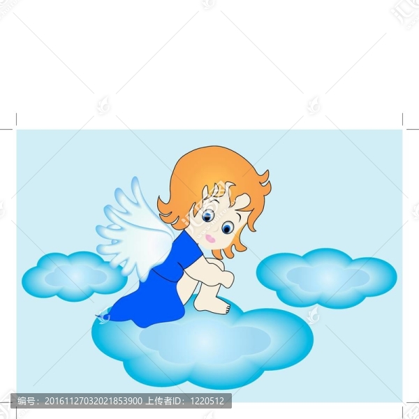 小天使坐在天上的云上