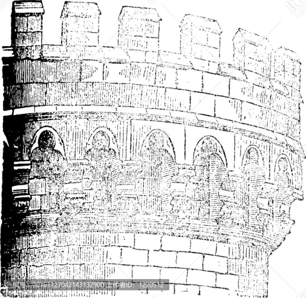 Machicolation,Castle,Mehun；復(fù)古雕刻。