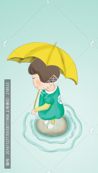 儿童插画夏日雨季撑伞的小女孩