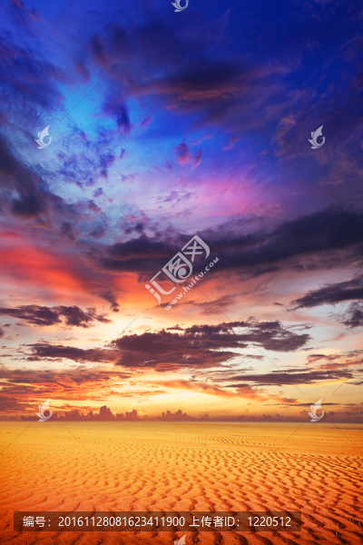 壯觀的日落在沙漠上空。垂直構(gòu)圖。