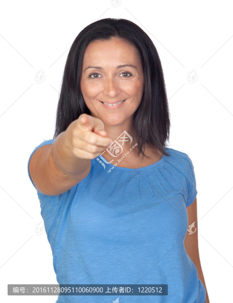 可愛的女人指著前面