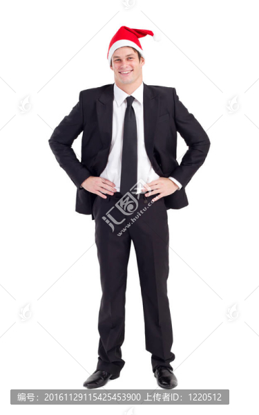 有圣誕帽的商人