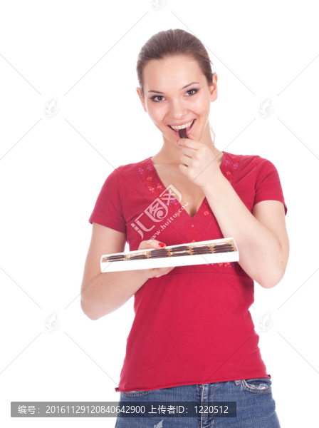 穿著紅色上衣的年輕女子的肖像